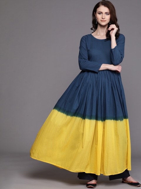 

AKS Couture Women Navy Blue & Yellow Dyed Anarkali Kurta