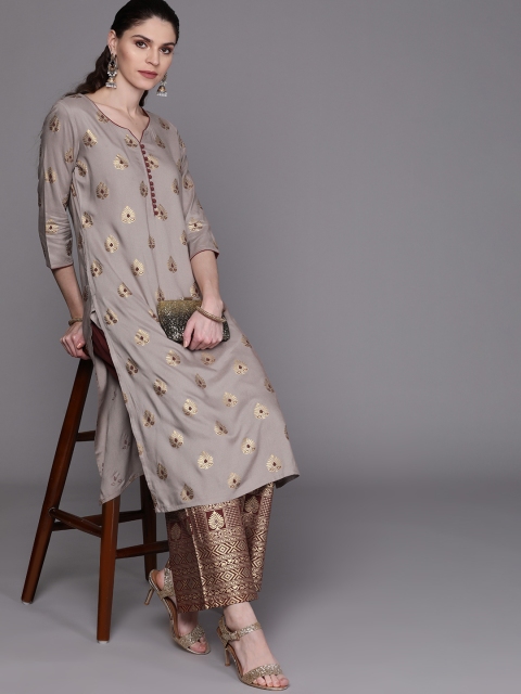

AKS Couture Women Grey & Maroon Printed Kurta with Palazzos