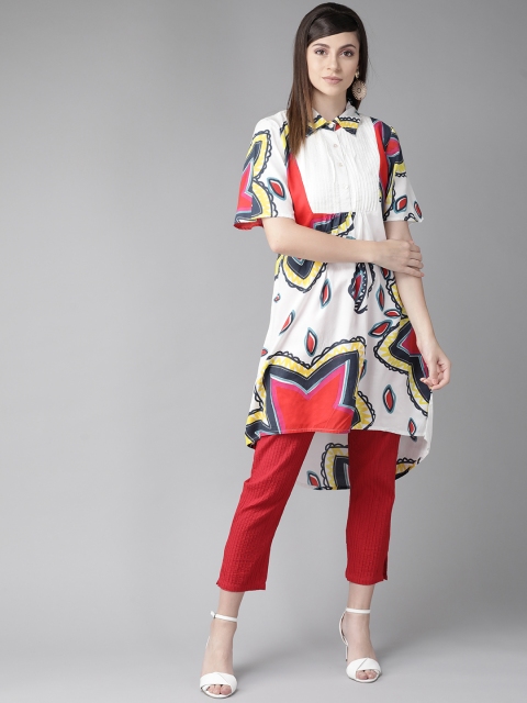 

AKS Women White & Red Quirky Printed A-Line Kurta