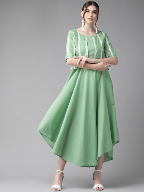 

AKS Women Green Solid A-Line Dress with Jacket
