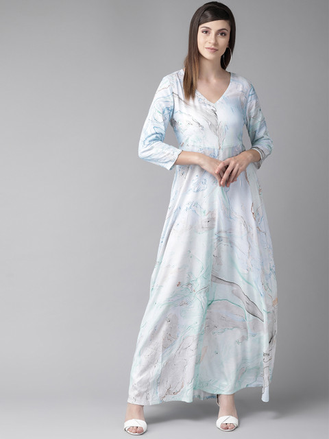

AKS Women Sea Green & Blue Printed Maxi Dress