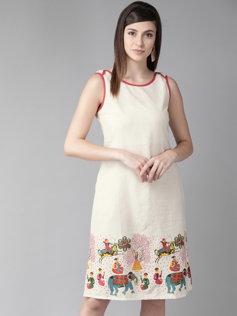 

AKS Women Off-White & Red Printed A-Line Dress