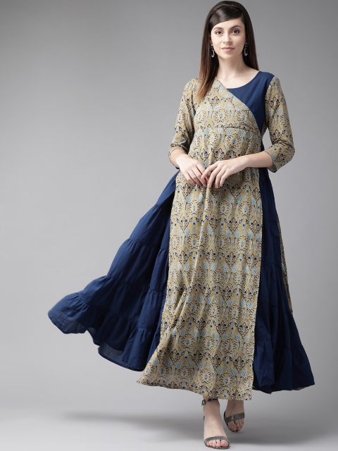 

AKS Women Navy Blue & Beige Printed Layered Maxi Dress