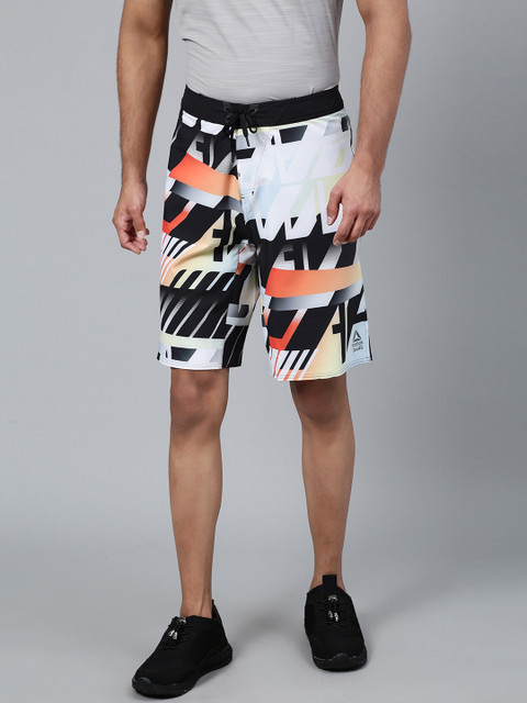 

Reebok Men Black & White Epic Cordlock AMRAP Slim Fit Printed CrossFit Shorts