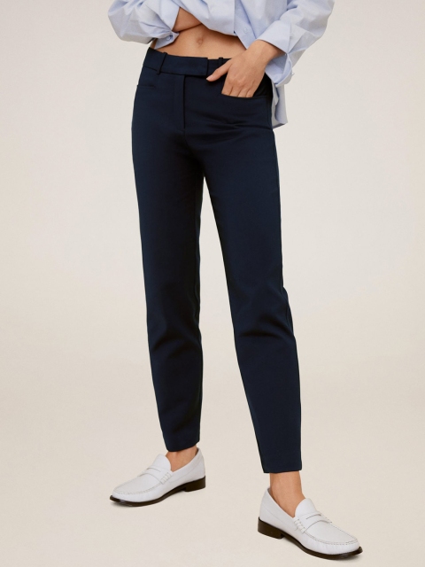 

MANGO Women Navy Blue Regular Fit Solid Formal Trousers