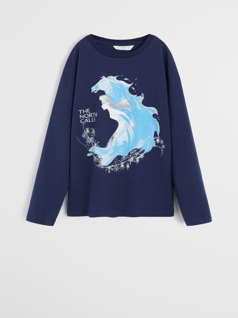 

Mango Kids Girls Navy Blue Frozen Print Round Neck T-shirt