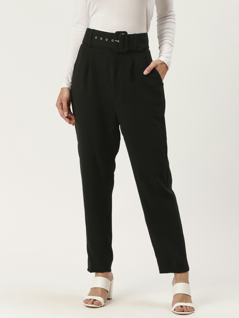 

MANGO Women Black Regular Fit Solid Cropped Trousers