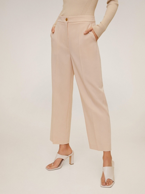 

MANGO Women Beige Regular Fit Solid Formal Trousers