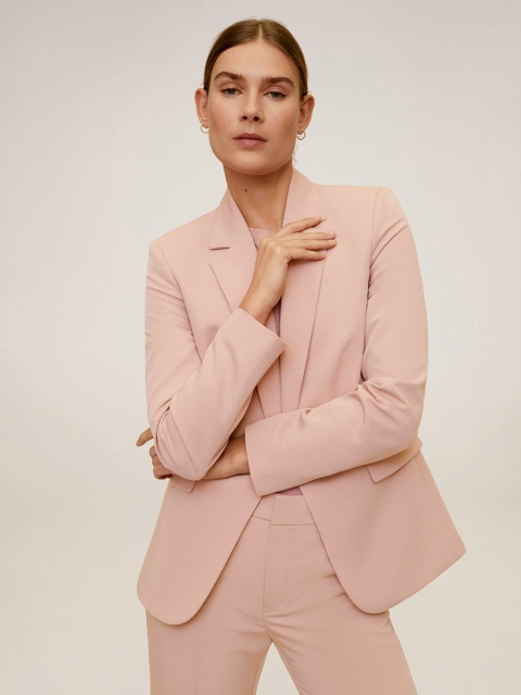 

MANGO Women Peach-Coloured Solid Single-Breasted Casual Blazer