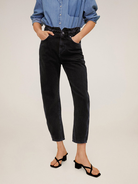 

MANGO Women Black Slouchy Fit Mid-Rise Clean Look Crop Sustainable Jeans