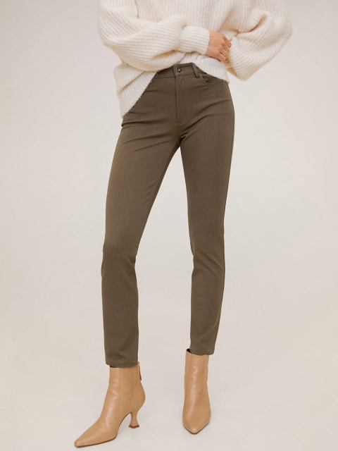 

MANGO Women Olive Brown Regular Fit Solid Trousers