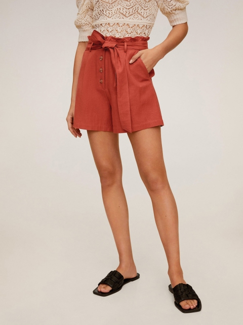 

MANGO Women Rust Orange Solid Regular Fit Shorts