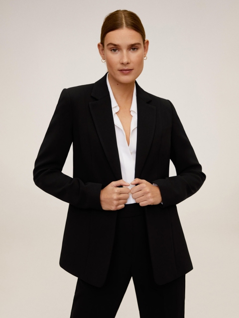 

MANGO Women Black Solid Regular Fit Open-Front Formal Blazer