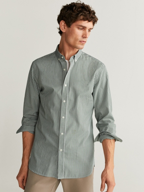 

MANGO MAN Green & Off-White Slim Fit Checked Casual Shirt