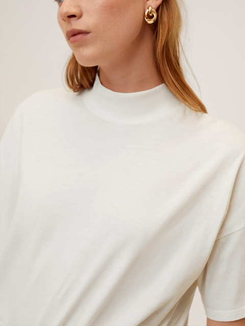 

MANGO Women White Solid High Neck T-shirt