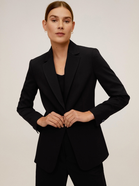 

MANGO Women Black Solid Asian Fit Single-Breasted Blazer