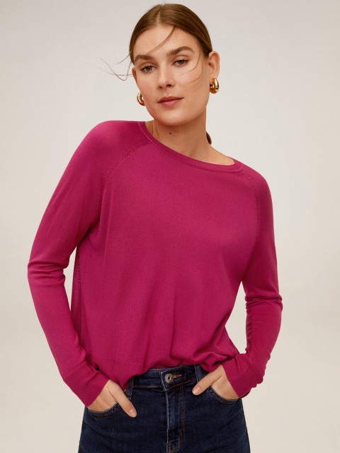 

MANGO Women Magenta Solid Pullover Sweater