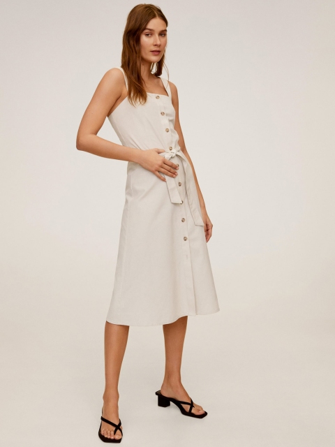 

MANGO Women Off-White Solid A-Line Dress