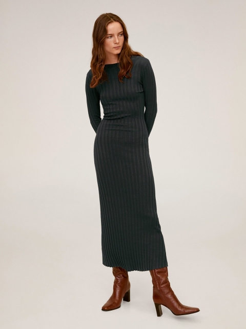 

MANGO Women Green Ribbed Maxi Dress