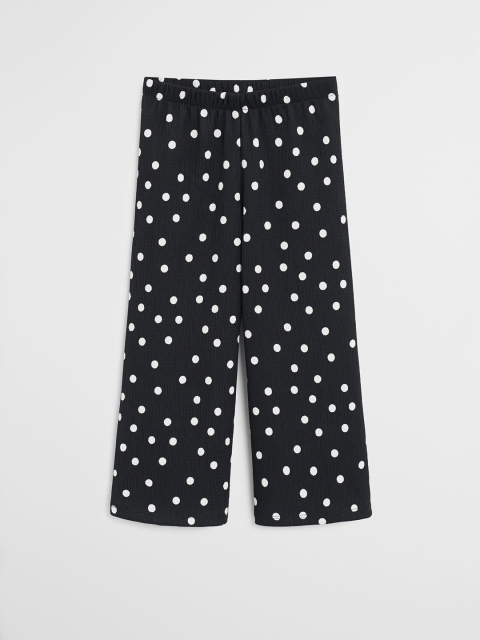 

Mango Kids Girls Black & White Regular Fit Polka Dot Print Trousers
