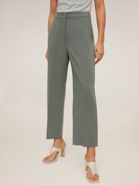 

MANGO Women Olive Green Regular Fit Solid Formal Trousers