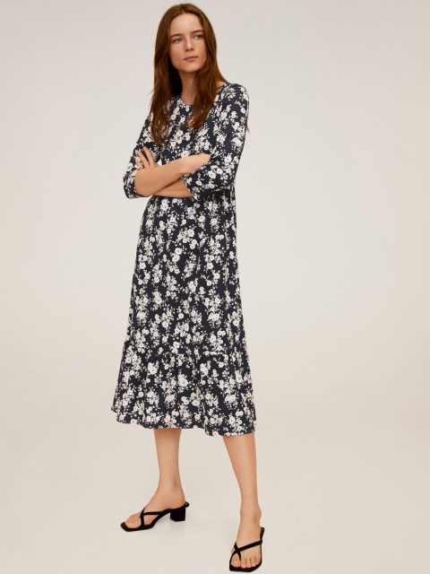 

MANGO Women Black Printed A-Line Dress