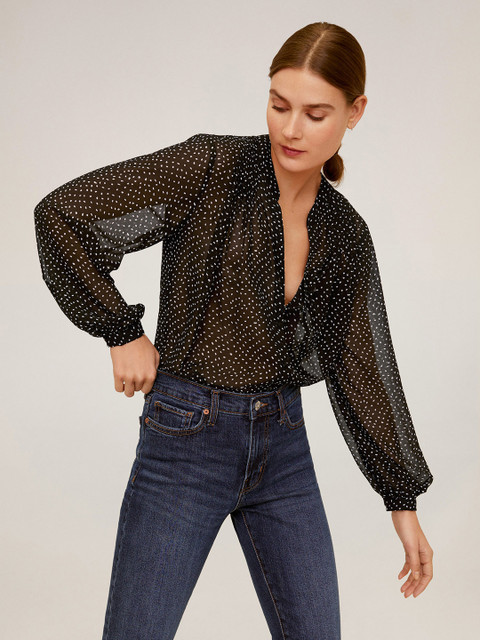 

MANGO Women Black & White Sheer Regular Fit Printed Casual Shirt
