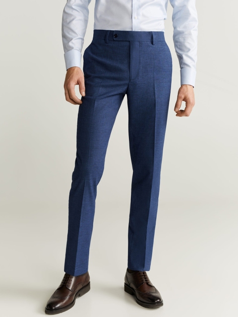 

MANGO MAN Navy Blue Slim Fit Self Design Formal Trousers