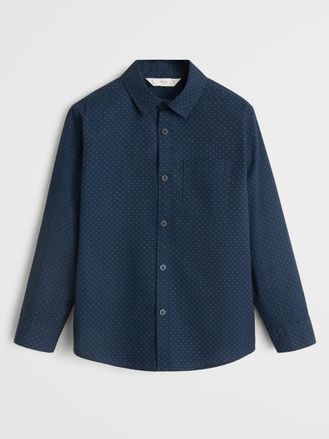 

Mango Kids Boys Navy Blue Regular Fit Printed Casual Shirt