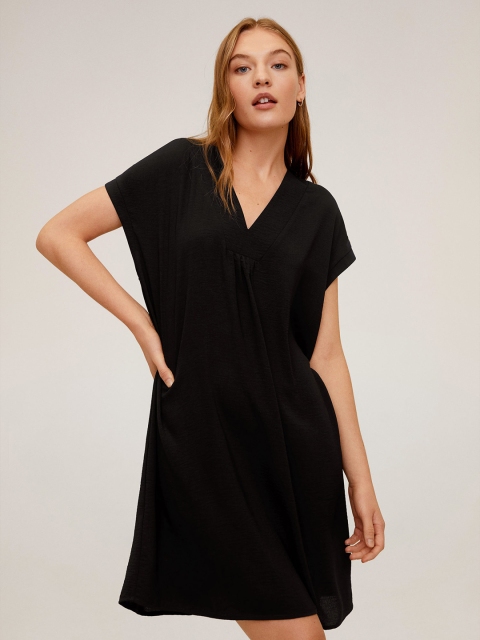 

MANGO Women Black Solid A-Line Dress