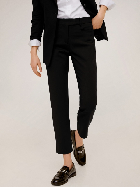

MANGO Women Black Regular Fit Solid Formal Trousers
