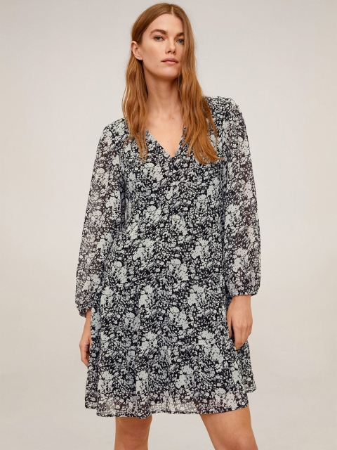 

MANGO Women Off-White & Black Printed Shift Sustainable Dress