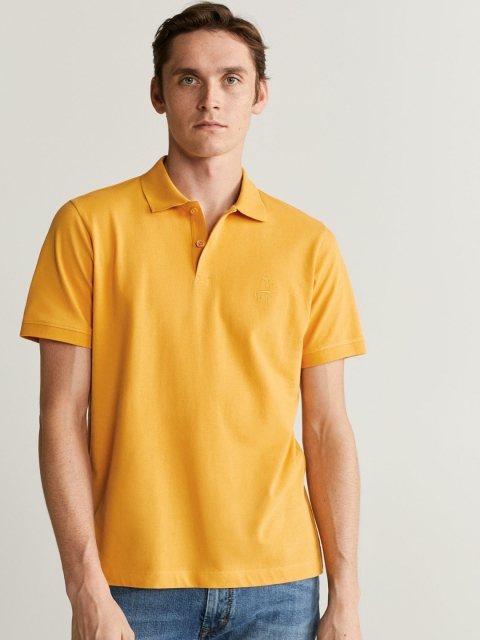 

MANGO MAN Men Mustard Yellow Solid Polo Collar T-shirt