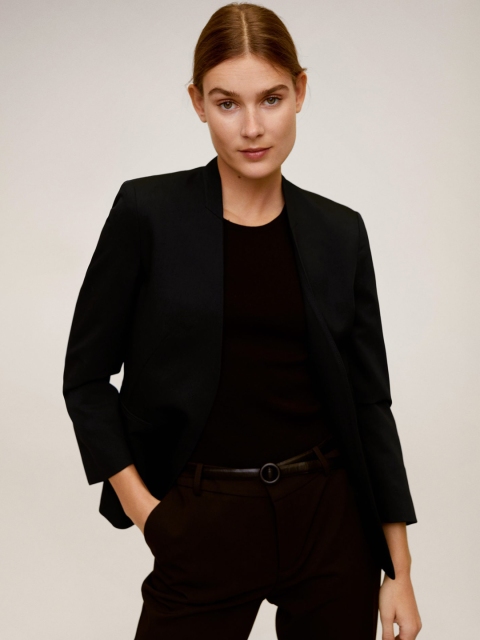 

MANGO Women Black Solid Single-Breasted Front Open Smart Casual Blazer