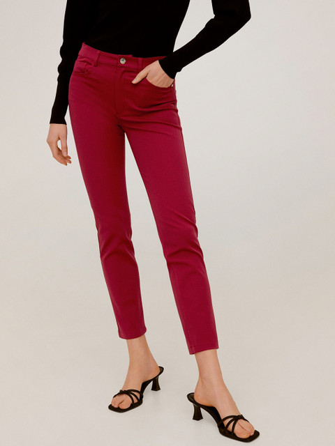 

MANGO Women Maroon Regular Fit Solid Cropped Trousers