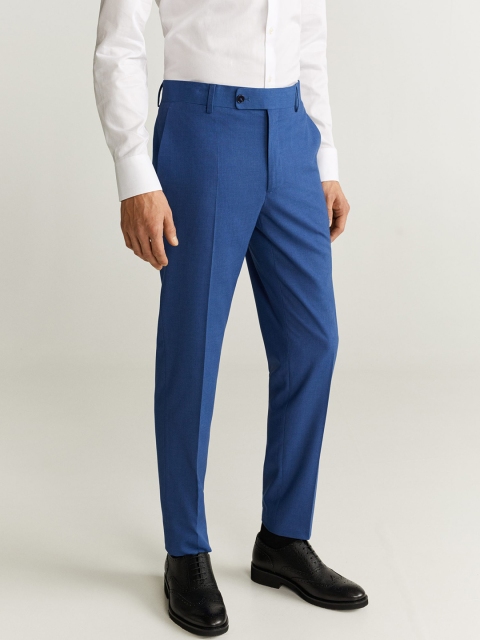 

MANGO MAN Blue Slim Fit Self Design Formal Trousers