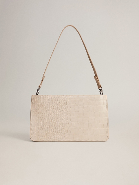 

MANGO Off-White Croc Textured Shoulder Bag
