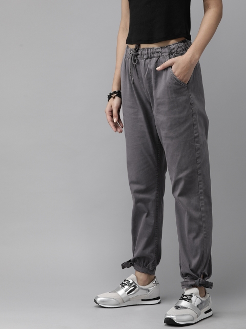 

Roadster Women Charcoal Grey Regular Fit Solid Trousers