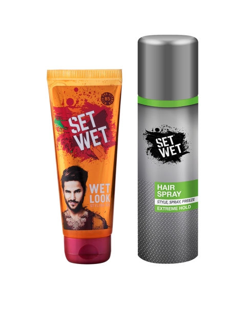 

Set Wet Men Set Of Wet Look Styling Hair Gel & Hair Spray, Grey