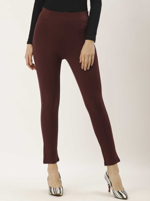 

urSense Women Burgundy Skinny Fit Solid Treggings