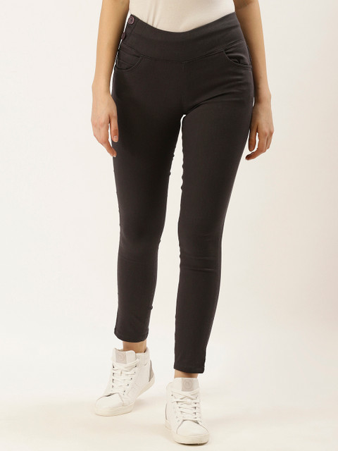 

urSense Women Charcoal Grey Skinny Fit Solid Treggings