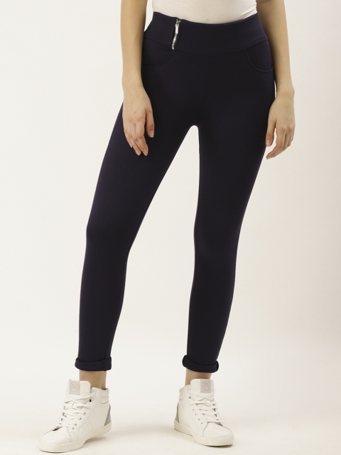

urSense Women Navy Blue Solid Skinny Fit Treggings
