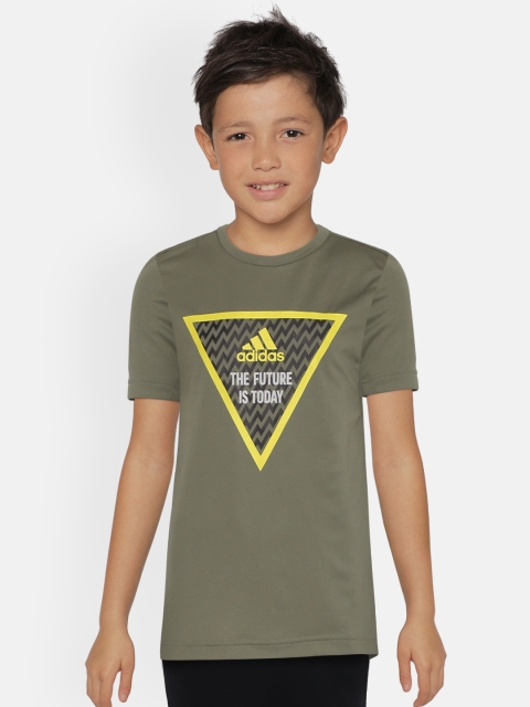 

ADIDAS Boys Olive Green & Black Printed JB XFG Training T-shirt