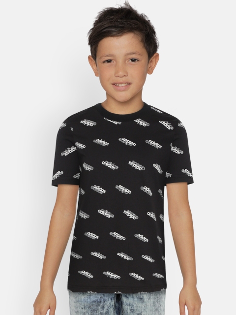 

ADIDAS Boys Black & White Core Favourite Brand Logo Print Round Neck T-shirt