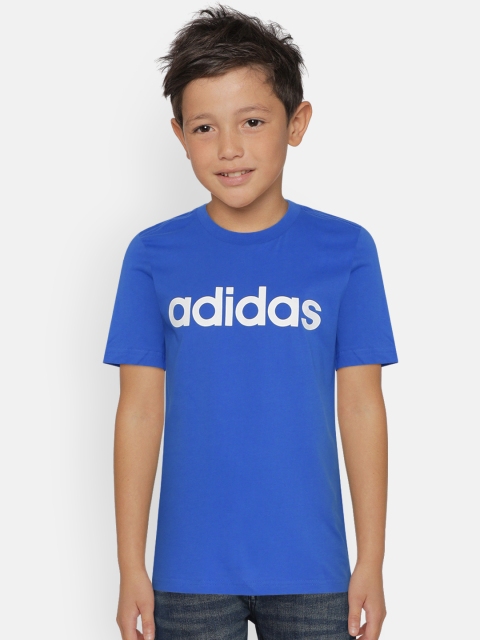

ADIDAS Boys Blue & White Essential Linear Brand Logo Print Round Neck T-shirt
