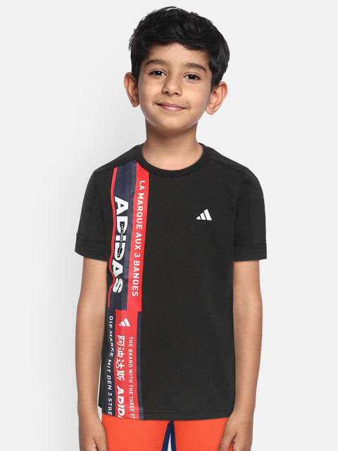 

ADIDAS Boys Black & Red Brand Logo Print Training T-shirt