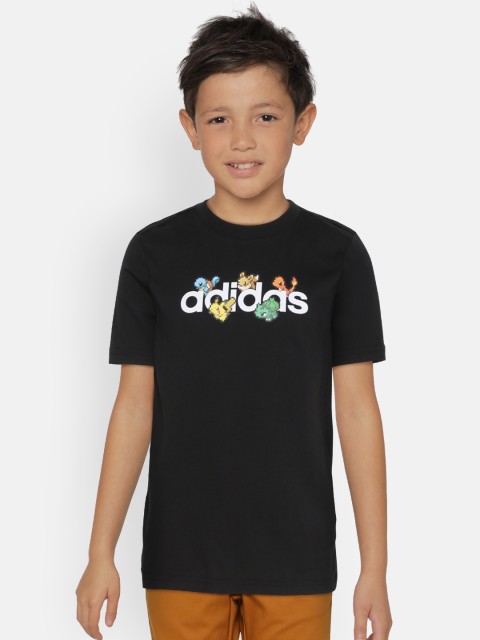 

ADIDAS Boys Black & White Pokemon & Brand Logo Print Detail Round Neck T-shirt