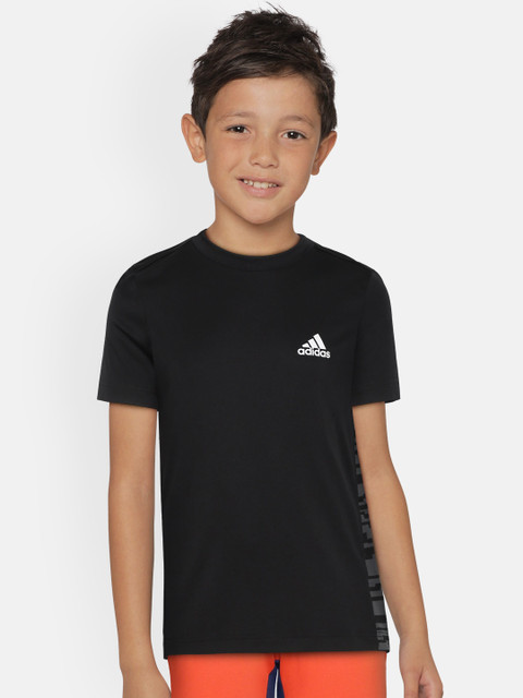 

ADIDAS Boys Black & Grey Printed Back Round Neck Knit Training T-shirt
