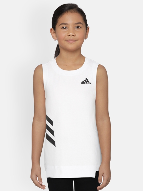 

ADIDAS Girls White Solid JG A XFG Top with Printed Detail