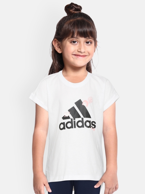 

ADIDAS White & Black Badges Brand Logo Print Round Neck Training T-shirt